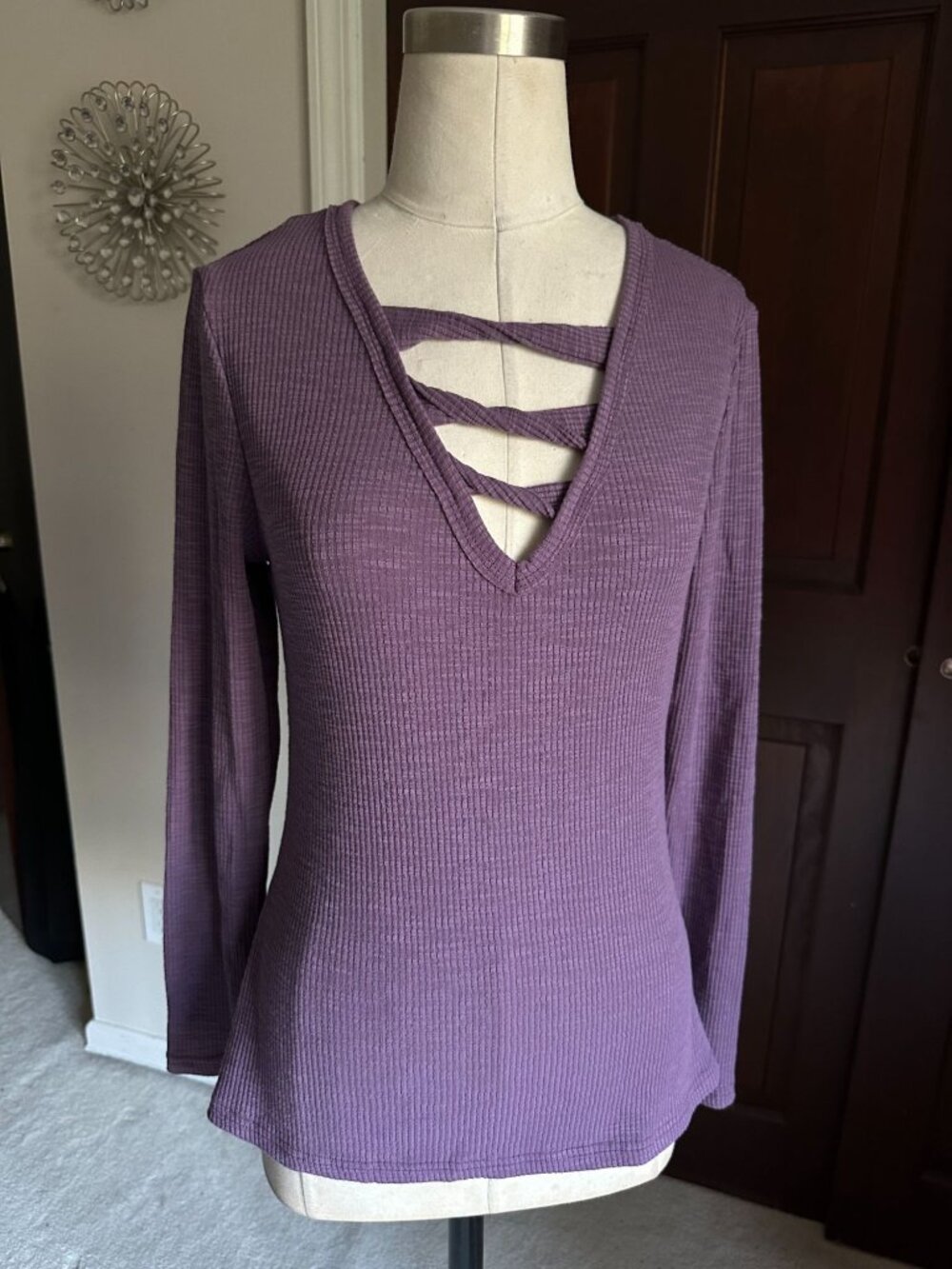 Purple ribbed long sleeve top by Poetsky Small